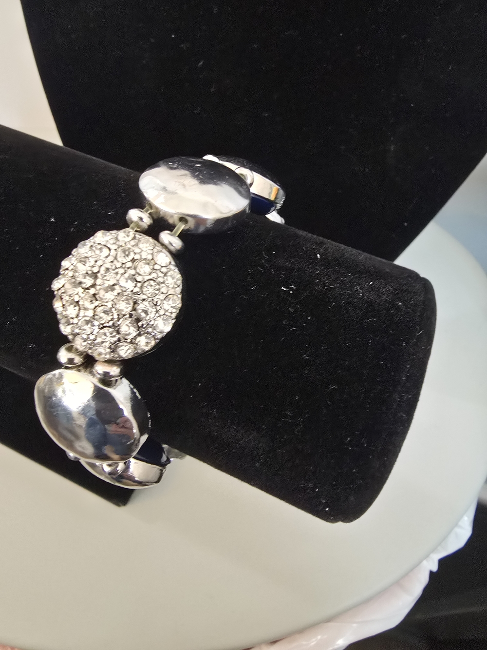 Reversible Silver-Tone Pave & Blue Disc Stretch Bracelet
